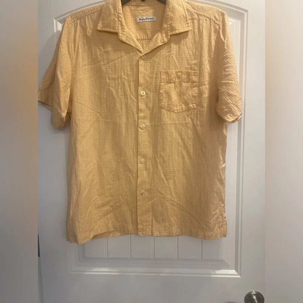 Tommy Bahama Shirt Mens Large Orange Hawaiian Silk Blend Short Sleeve Vacation